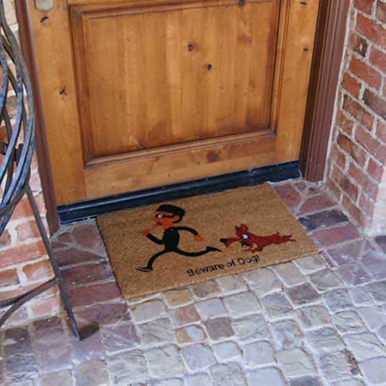 Beware of Dog Mat with Wood Entrance Door