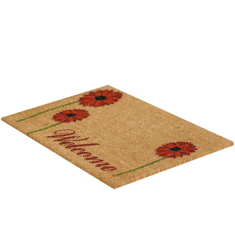 Welcome Mat with 3 Red Daisy Flowers as its Design