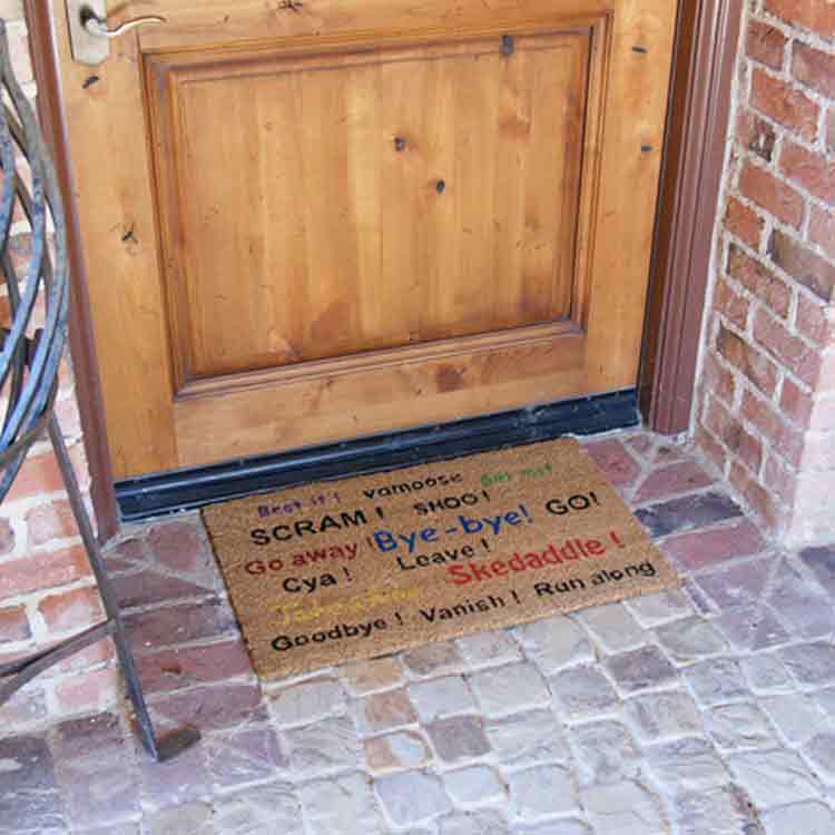 Go Away! Scram! Leave! Humorous Door Mats with Wood Entrance Door