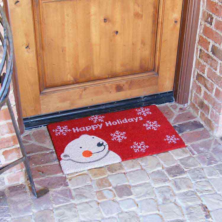 Happy Holidays Door Mats with Wood Entrance Door