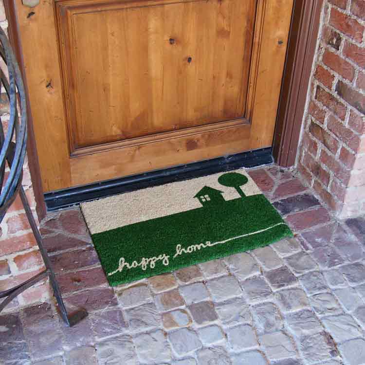 Happy Home Country Door Mats with Wood Entrance Door