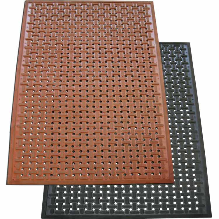 Full Top View of a Red and Black Kitchen Mat Grease Resistant Rubber Mat