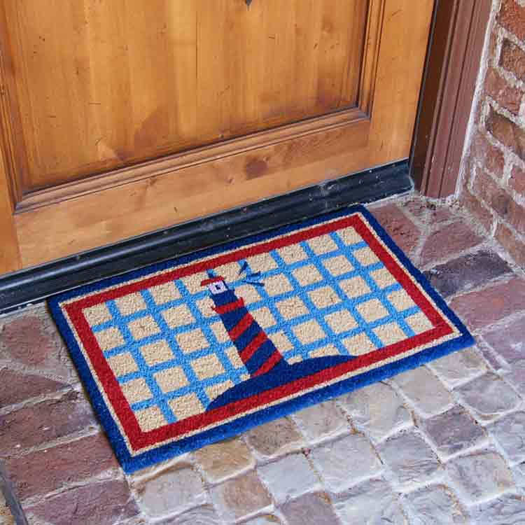 Lighthouse on the Cape Cod Doormats with Wood Entrance Door