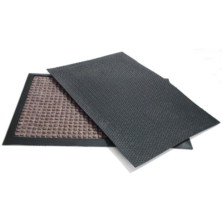 Top and Bottom View of Rubber Backed Brown Dotted Carpet Mat