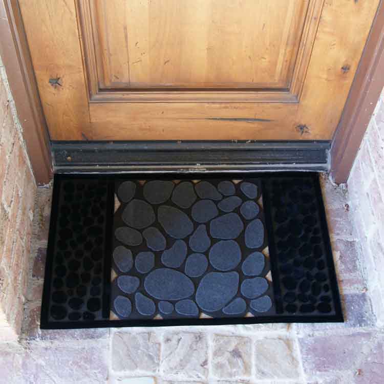 River Rocks Rubber Door Mats with Wood Entrance Door