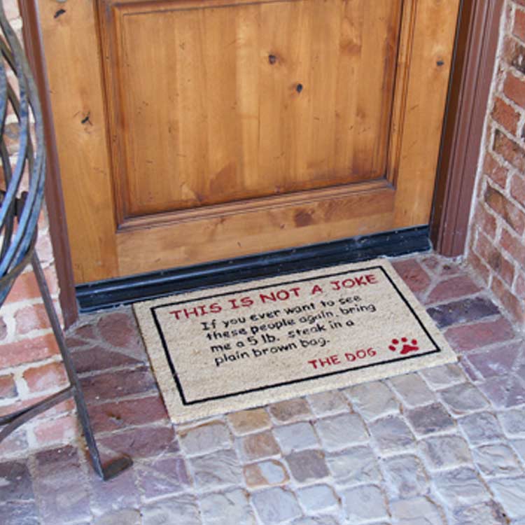 Bring a 5lbs. Steak! Dog Door Mat with Wood Entrance Door