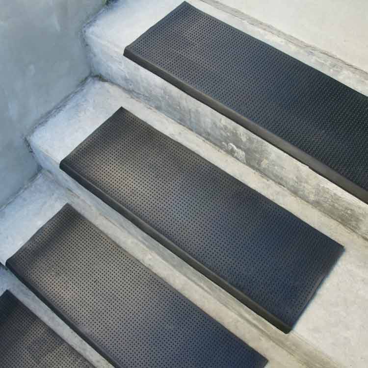 Anti-Slip "Safety-First" Dotted Black Rubber Stair Treads on Concrete Steps
