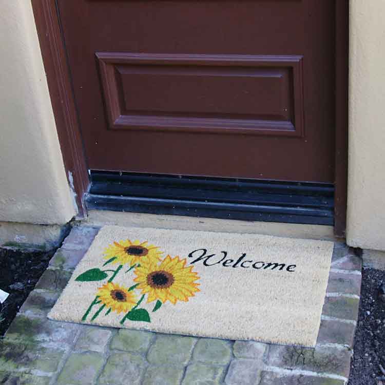 Sunflower Welcome Mats with Brown Entrance Door