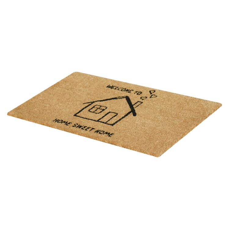 Side Product View of Home Sweet Home Natural Coir Doormat with Loving House Design