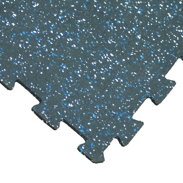 Corner of Blue Speckle Recycled Rubber Flooring Tile