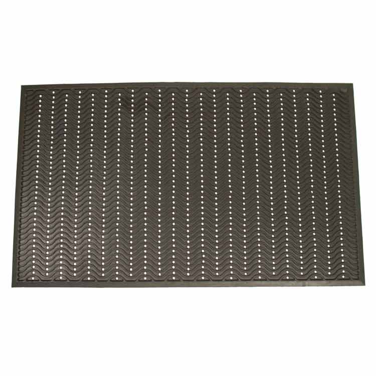 Black Rubber Ultra Scraper Mat with Drainage Holes and Wavy Texture for Scraping