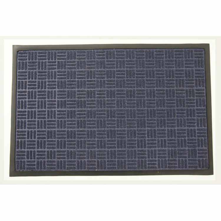 Horizontal and Vertical Linear Pattern Rubber Backed Blue Carpet Mat