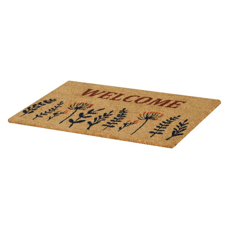 Welcome Doormat with Wild Flowers and Ferns as its Design