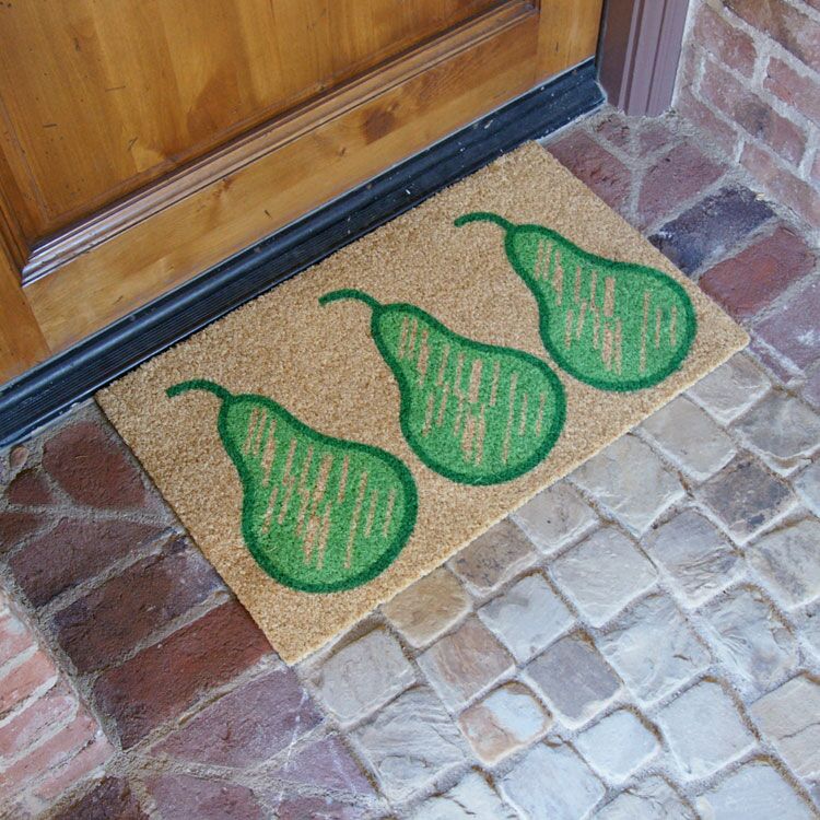 Bartellet Pears a Green Door Mat Side Angle on Brick Entrance