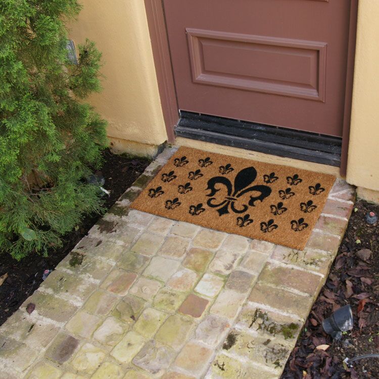 French Coat of Arms a Fleur de Lis Doormat with Brown Entrance Door