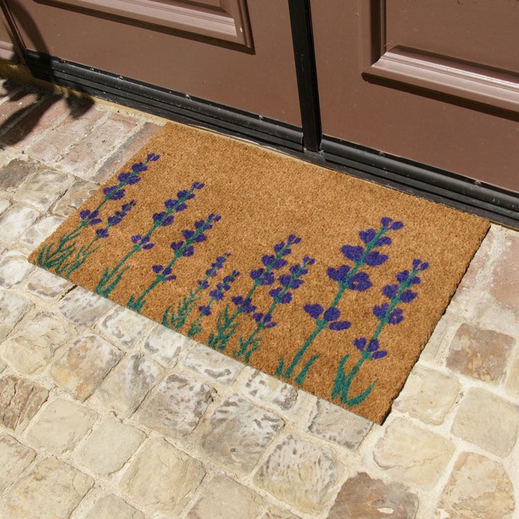 Purple English Lavender a Flower Doormat with Double Entrance Doors