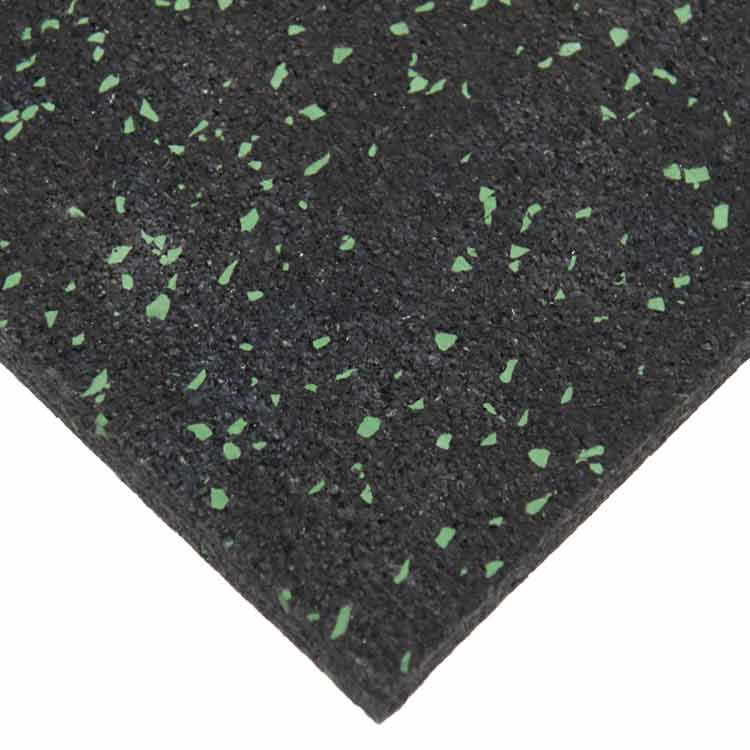 Corner View of Recycled Rubber sheet with 60A Durometer and Green Dot Patterns