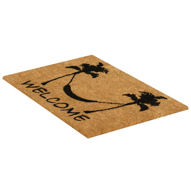Side Product View of Welcome Beach Coir Doormat with Chilling by The Shore Design