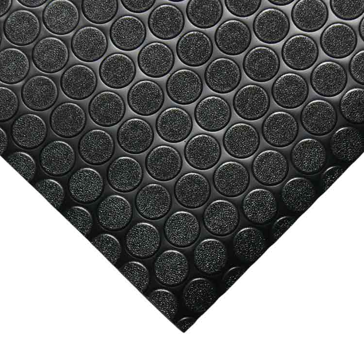 Overhead View of Black Coin Grip PVC Flooring on White Background
