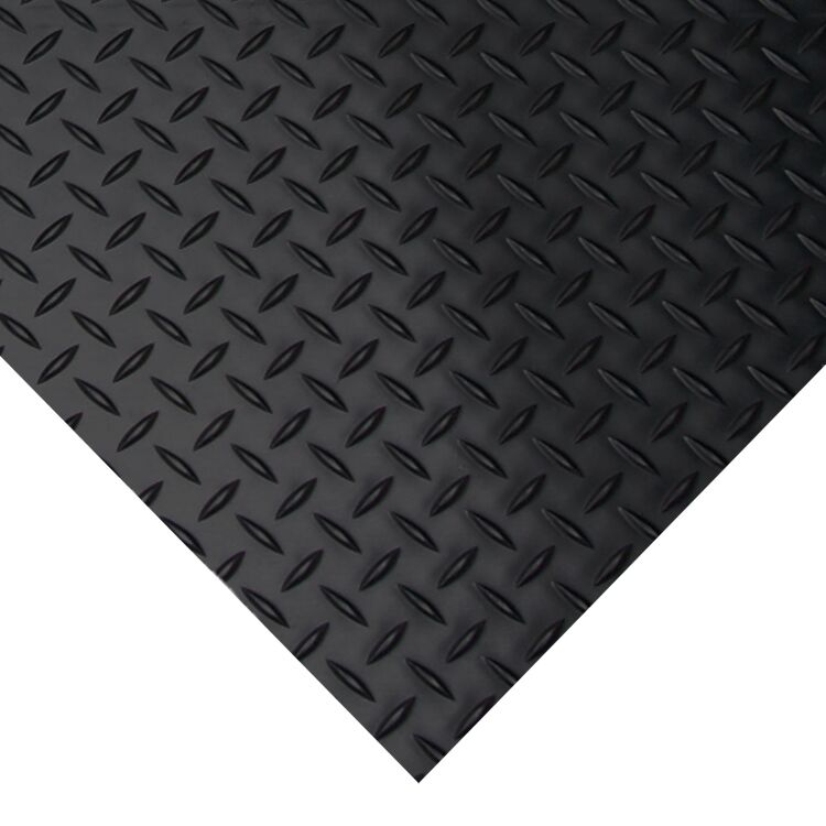 Top View of a Corner of Black Diamond Plate Roll Rubber Matting