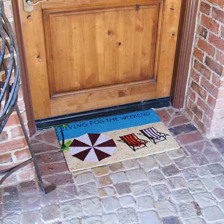 Living for the Weekend! Beach Doormat with Wood Entrance Door