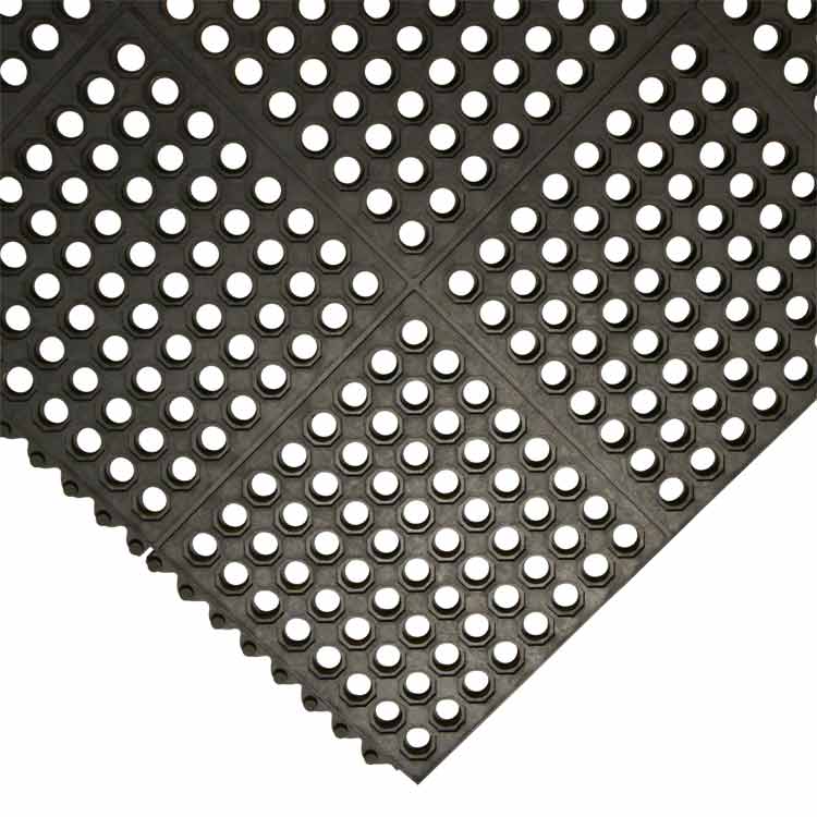 Arial Close Up View of the Corner of a Black Dura Chef Interlock Commercial Kitchen Mat