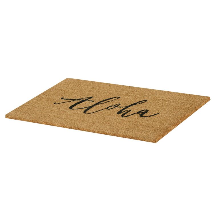 Side Product View of Aloha Welcome Coir Doormat with Island Greetings Design