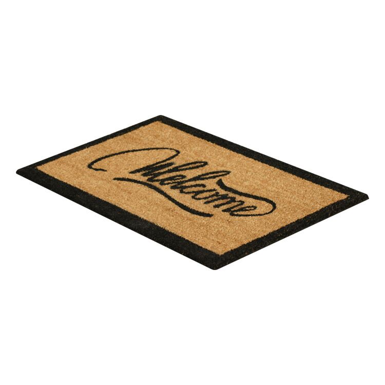 Side Product View of Welcome Mat with Modern Ribbon Design