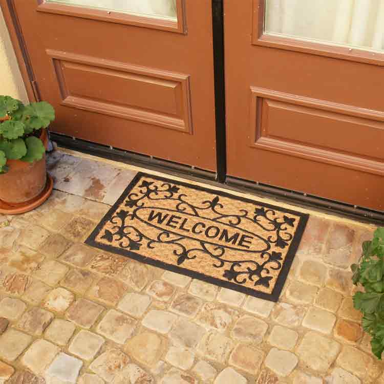 Welcome to Our House Rubber Door Mats with Double Brown Entrance Door
