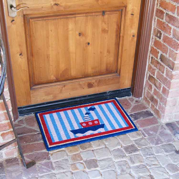 Welcome Aboard Mat! Nautical Doormat with Wood Entrance Door