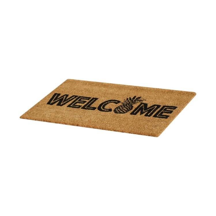 Side Product View of Welcome Natural Coir Doormat with Pineapple Design