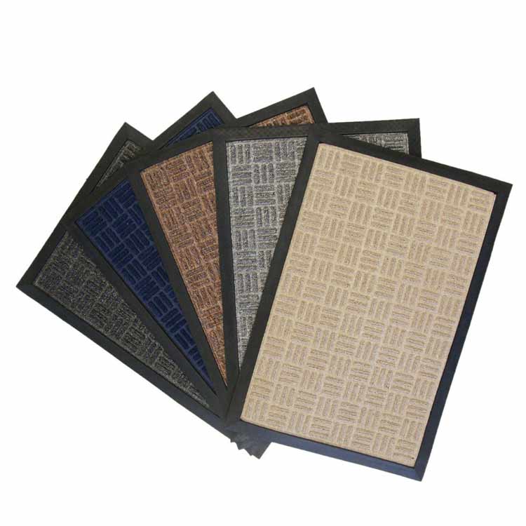 Fanned View of Horizontal and Vertical Linear Pattern Rubber Backed Carpet Mat Showcasing Available Colors Fanned View of Horizontal and Vertical Linear Pattern Rubber Backed Carpet Mat Showcasing Available Colors