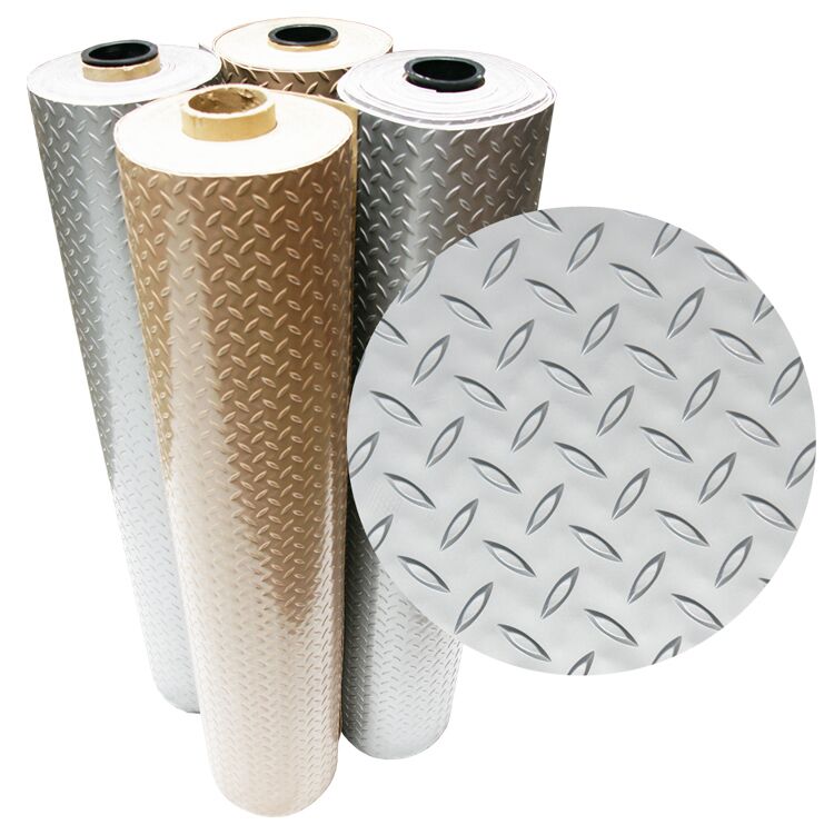 Four Standing Diamond Plate Metallic PVC Flooring Rolls Four Standing Diamond Plate Metallic PVC Flooring Rolls