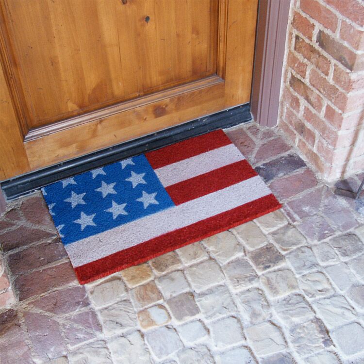 Stars and Stripes Patriotic Coir Doormats with Wood Entrance Door