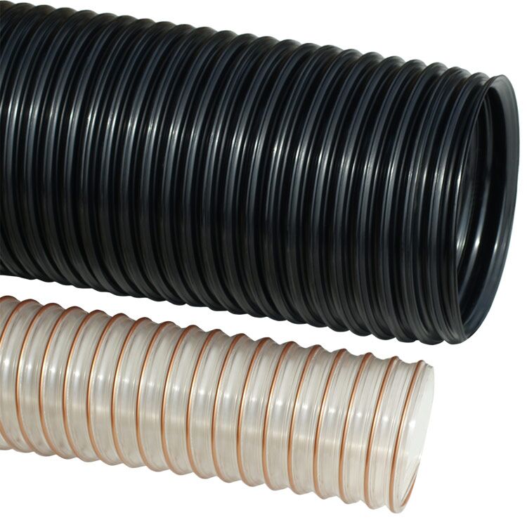 Close Up View on the Ends of Black and Clear Urethane Medium-Duty Hoses With Different Diameters Close Up View on the Ends of Black and Clear Urethane Medium-Duty Hoses With Different Diameters