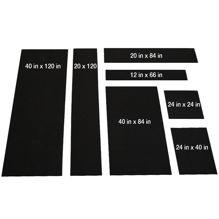 Seven Black 5mm Thickness Recycled Rubber Sheets With Various Dimensions