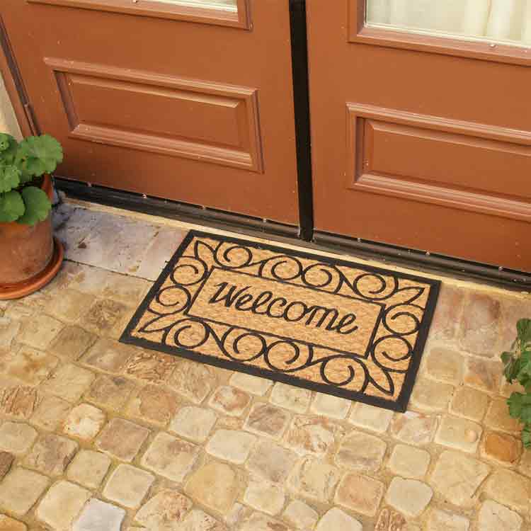 Welcome Home Again Coir Rubber Door Mat with Double Entrance Door