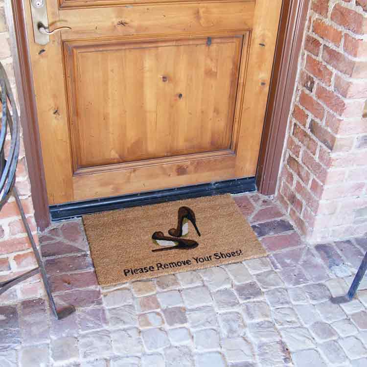 Welcome & Please Remove your Shoes Doormat with Wood Entrance Door