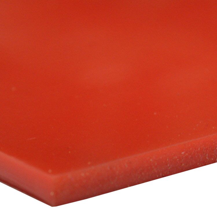 Close Up Corner View of Silicone Commercial Grade Rubber Mat with Durometer 50A in Red Close Up Corner View of Silicone Commercial Grade Rubber Mat with Durometer 50A in Red